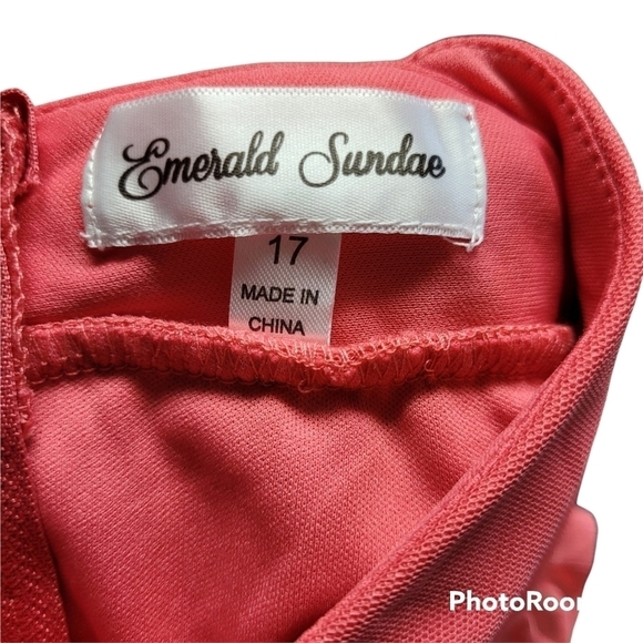 Emerald Sundae Coral Pink Deep V-neck  Cross Back Strap Dress With High Slits - Picture 6 of 10